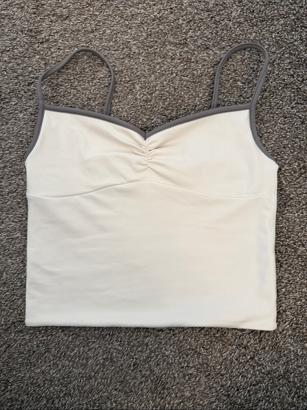 Women’s Seamless Cream Cami Top with Taupe Trim and matching leggings - Picture 2 of 4